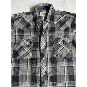 Vintage Anthony's‎ Western Wear Men's Long Sleeve Plaid Size 15 1/2 (32/33) Blue